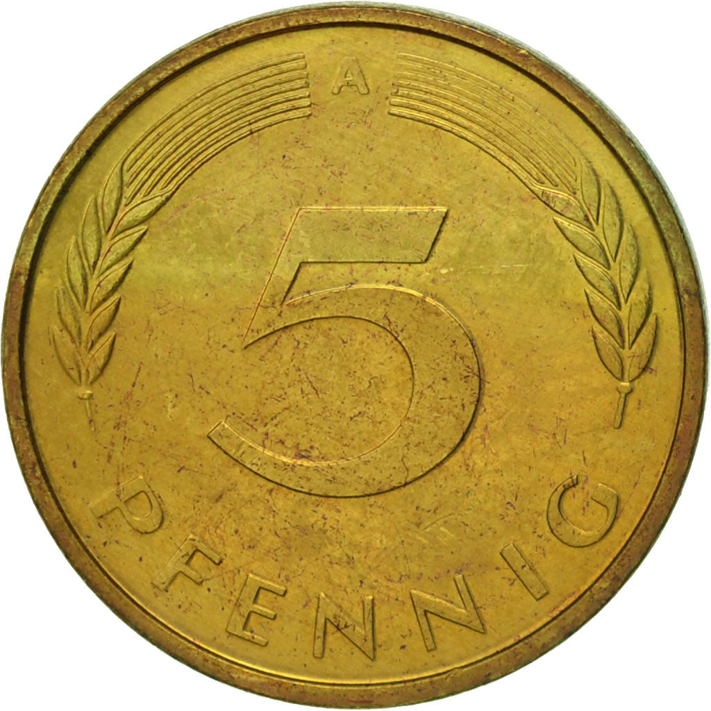 Coin, GERMANY - FEDERAL REPUBLIC, 5 Pfennig, 1991, Berlin, EF(40-45), Brass Clad