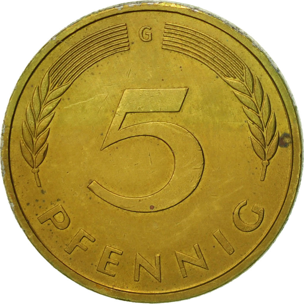 Coin, GERMANY - FEDERAL REPUBLIC, 5 Pfennig, 1990, Karlsruhe, EF(40-45), Brass