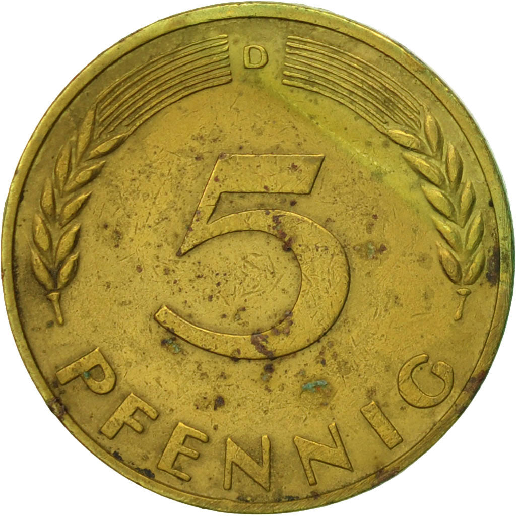 Münze, Bundesrepublik Deutschland, 5 Pfennig, 1966, Munich, SS, Brass Clad