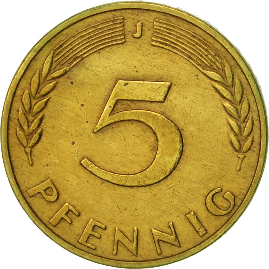 Coin, GERMANY - FEDERAL REPUBLIC, 5 Pfennig, 1968, Hambourg, EF(40-45), Brass