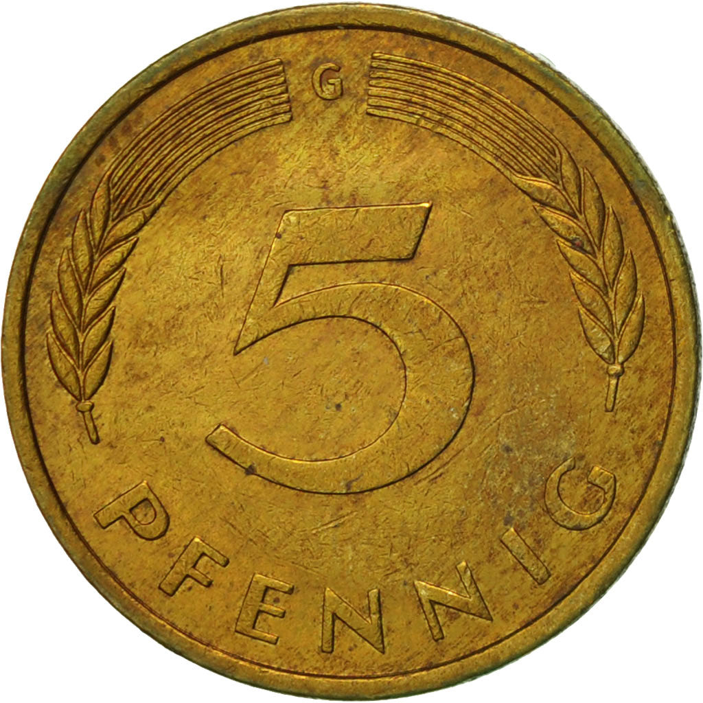 Coin, GERMANY - FEDERAL REPUBLIC, 5 Pfennig, 1976, Karlsruhe, EF(40-45), Brass