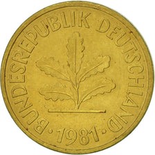 GERMANY - FEDERAL REPUBLIC, 5 Pfennig, 1981, Stuttgart, EF(40-45), Brass Clad