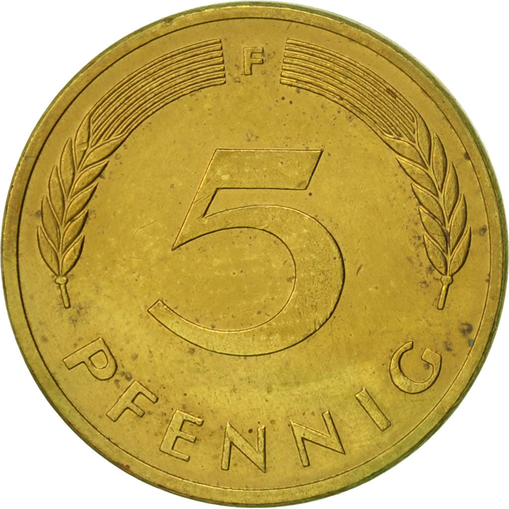 GERMANY - FEDERAL REPUBLIC, 5 Pfennig, 1981, Stuttgart, EF(40-45), Brass Clad