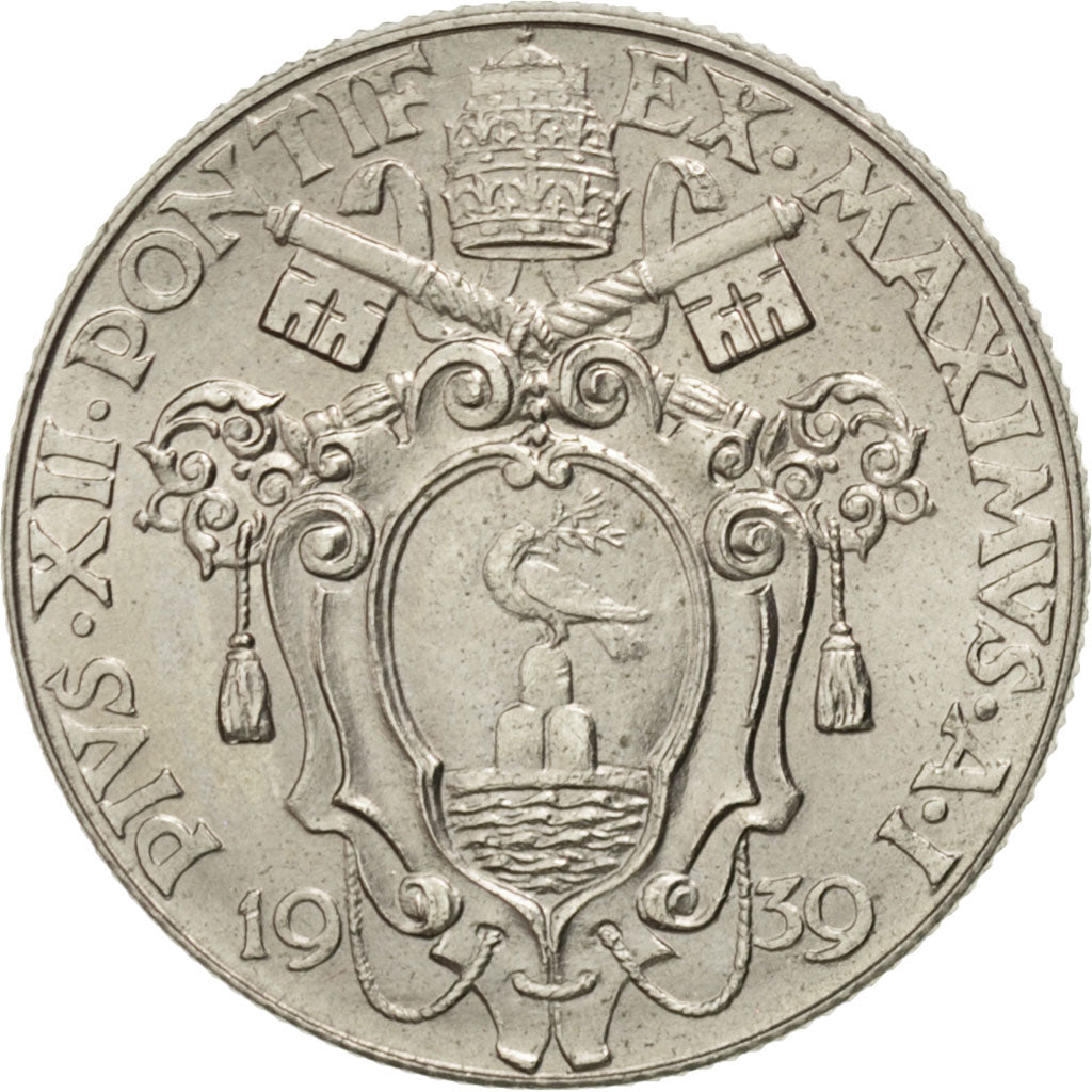 VATICAN CITY, 50 Centesimi, 1939, KM #25, MS(63), Nickel, 24, 5.93