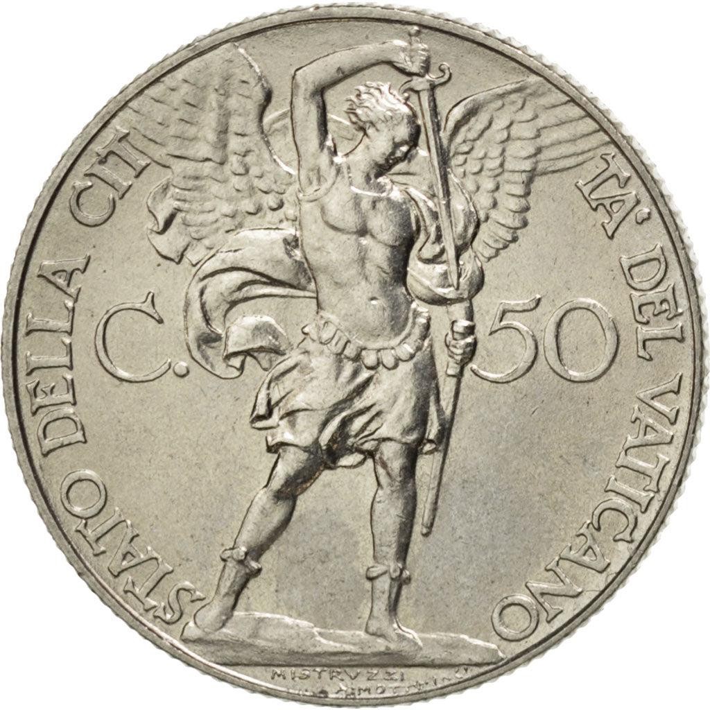 VATICAN CITY, 50 Centesimi, 1939, KM #25, MS(63), Nickel, 24, 5.93