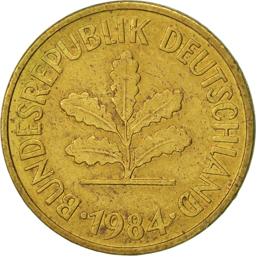 Coin, GERMANY - FEDERAL REPUBLIC, 5 Pfennig, 1984, Stuttgart, EF(40-45), Brass