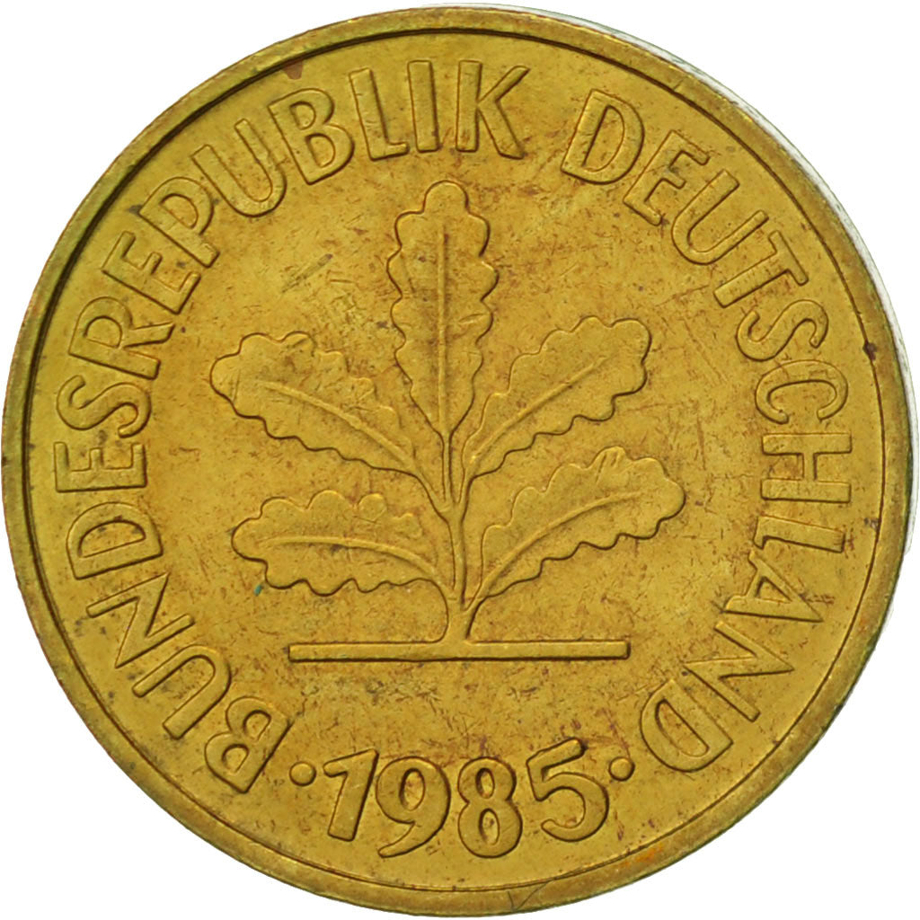 Coin, GERMANY - FEDERAL REPUBLIC, 5 Pfennig, 1985, Stuttgart, EF(40-45), Brass