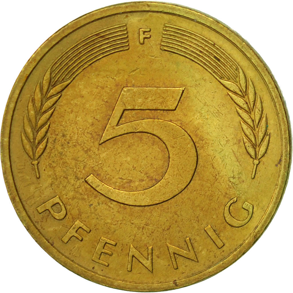 Coin, GERMANY - FEDERAL REPUBLIC, 5 Pfennig, 1985, Stuttgart, EF(40-45), Brass