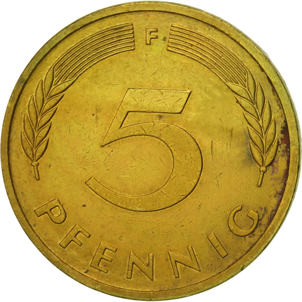 Coin, GERMANY - FEDERAL REPUBLIC, 5 Pfennig, 1987, Stuttgart, EF(40-45), Brass