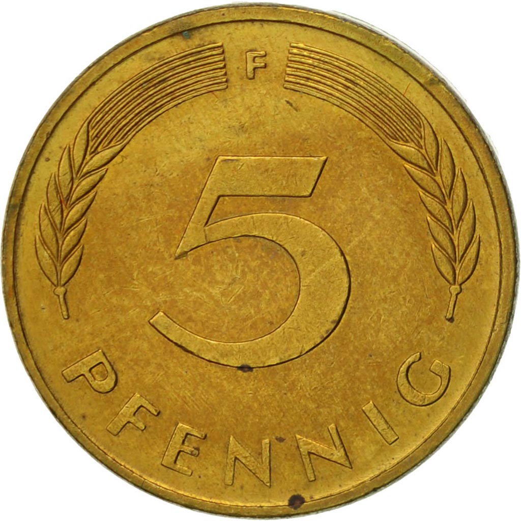 Coin, GERMANY - FEDERAL REPUBLIC, 5 Pfennig, 1988, Stuttgart, EF(40-45), Brass