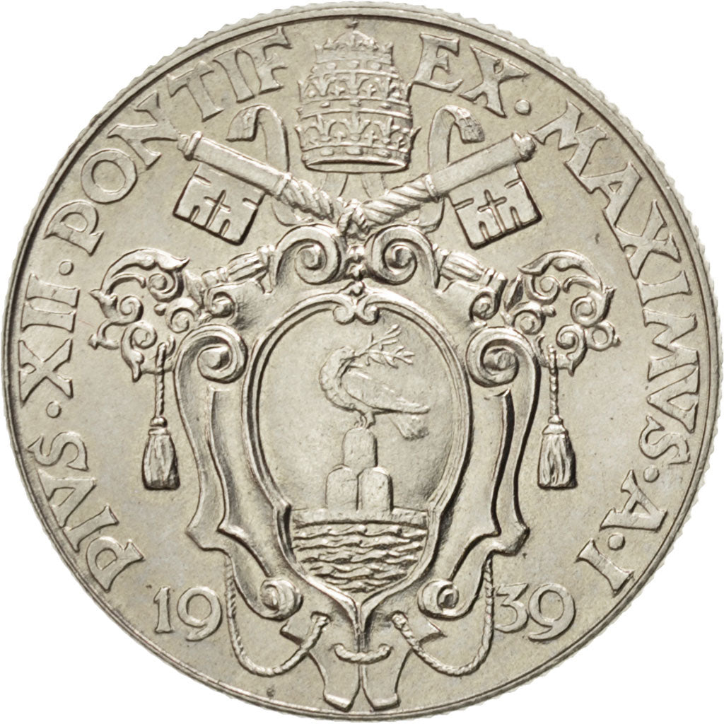 VATICAN CITY, 50 Centesimi, 1939, KM #25, MS(63), Nickel, 24, 6.00