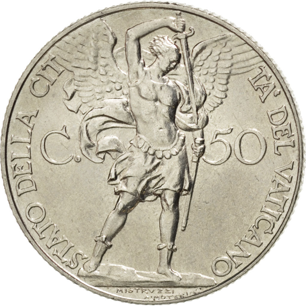 VATICAN CITY, 50 Centesimi, 1939, KM #25, MS(63), Nickel, 24, 6.00