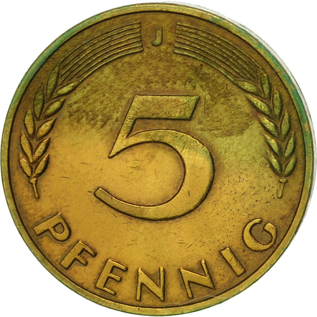 Moneta, Niemcy - RFN, 5 Pfennig, 1966, Hambourg, EF(40-45), Mosiądz powlekany