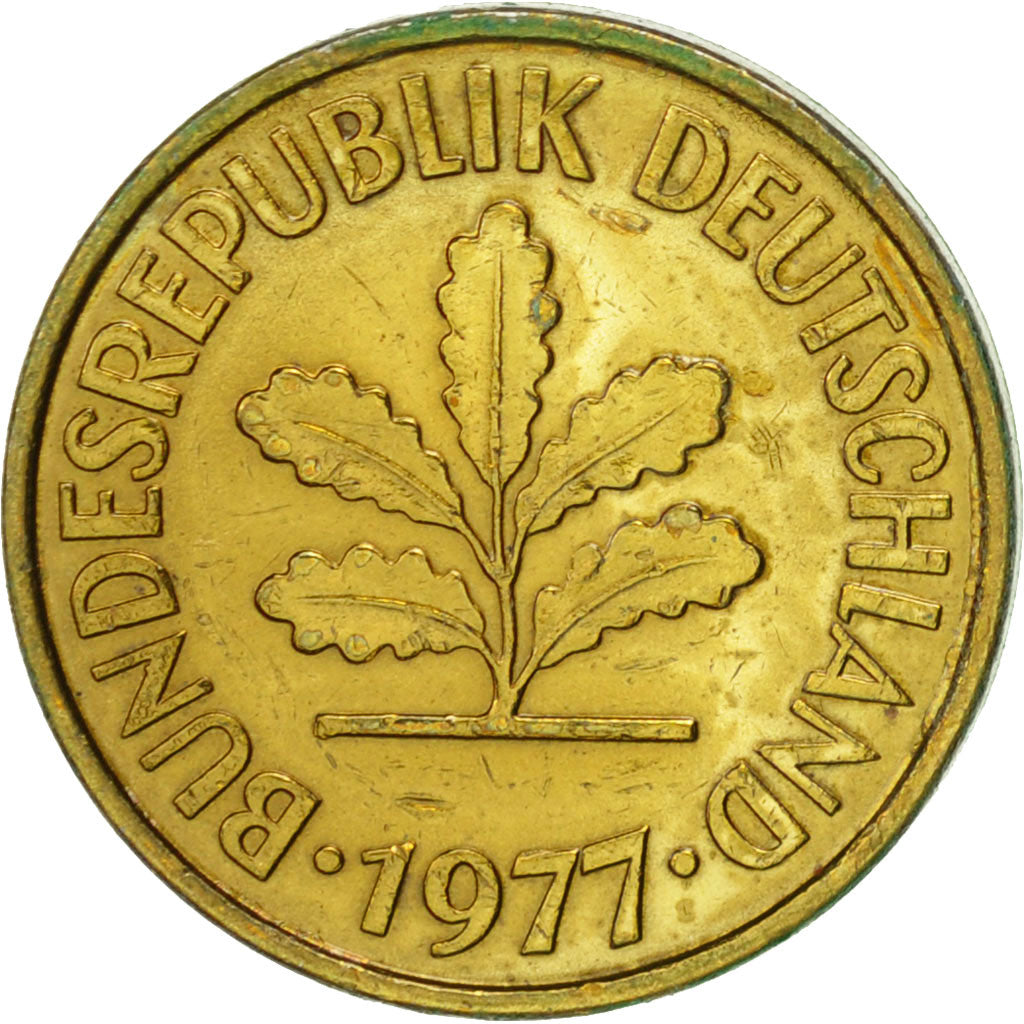 Coin, GERMANY - FEDERAL REPUBLIC, 5 Pfennig, 1977, Munich, EF(40-45), Brass Clad