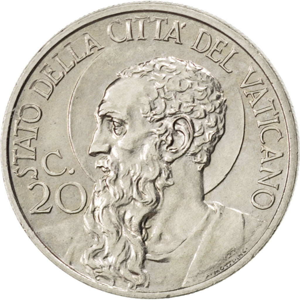 VATICAN CITY, 20 Centesimi, 1939, KM #24, MS(63), Nickel, 3.98