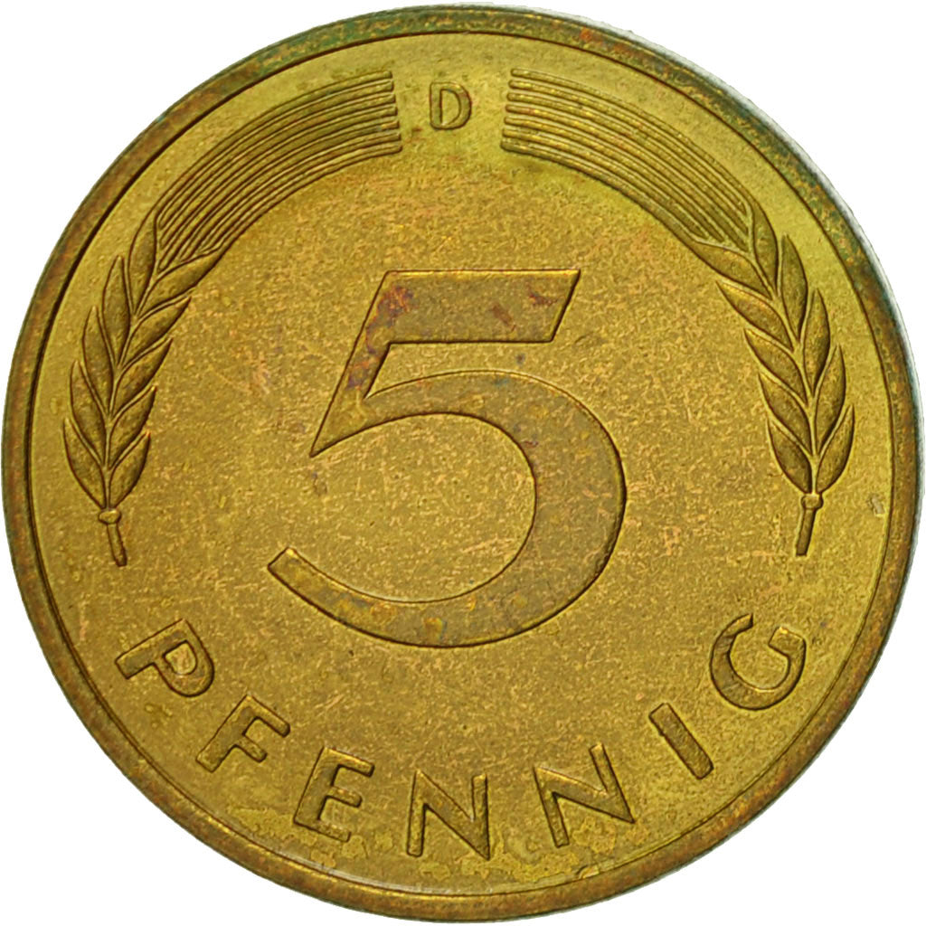 Coin, GERMANY - FEDERAL REPUBLIC, 5 Pfennig, 1984, Munich, EF(40-45), Brass Clad