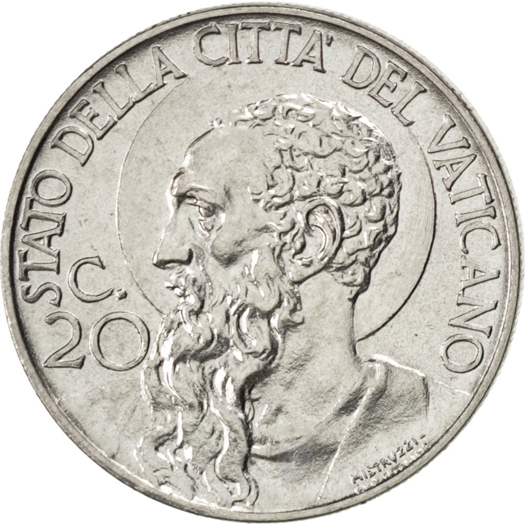 VATICAN CITY, 20 Centesimi, 1941, KM #24a, MS(63), Stainless Steel, 4.20