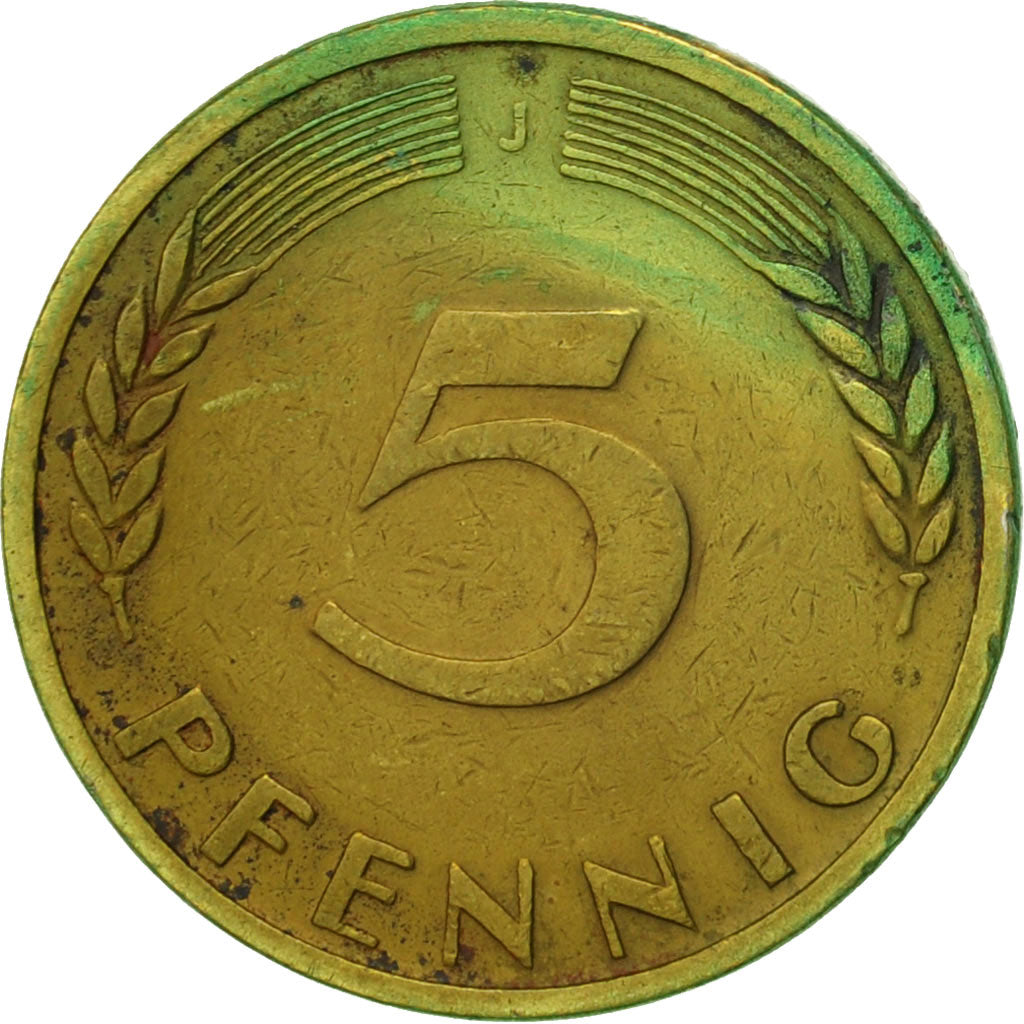 Coin, GERMANY - FEDERAL REPUBLIC, 5 Pfennig, 1949, Hambourg, EF(40-45), Brass