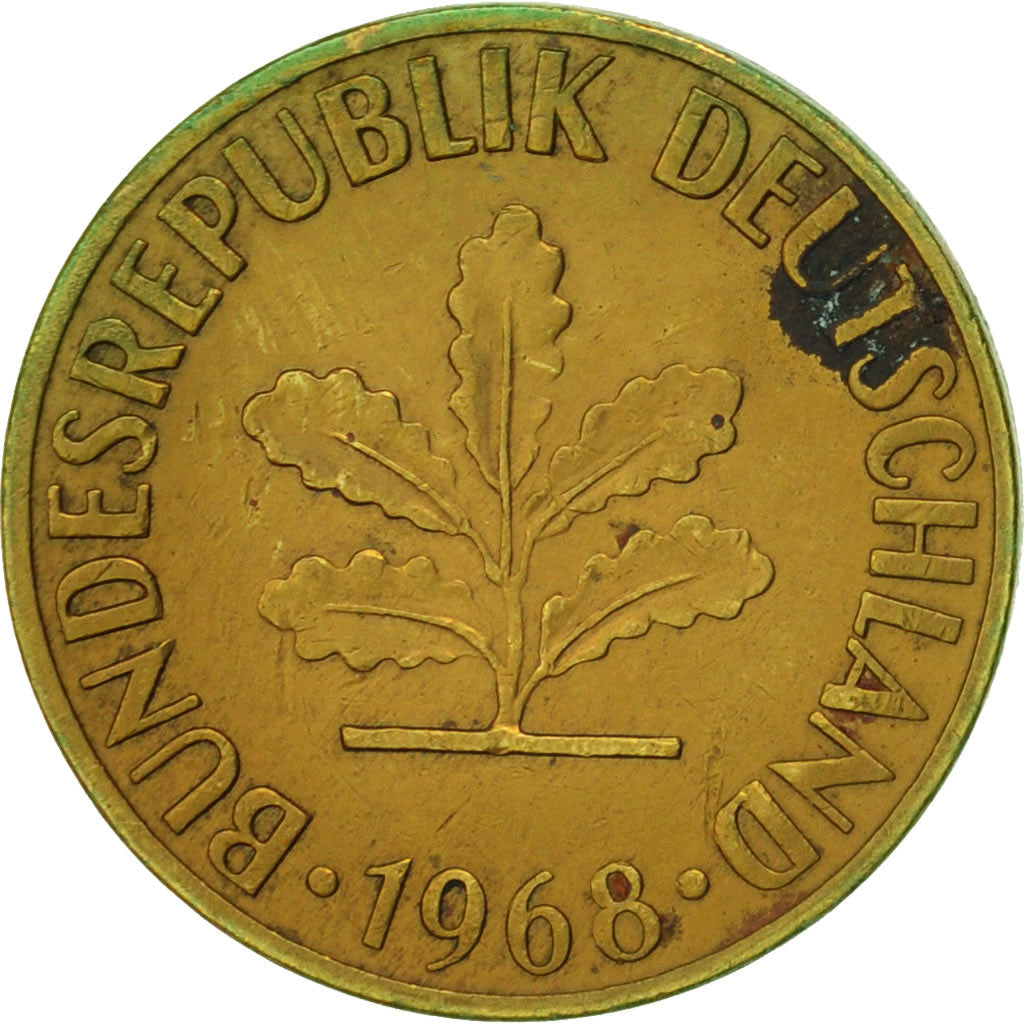 Coin, GERMANY - FEDERAL REPUBLIC, 5 Pfennig, 1968, Munich, EF(40-45), Brass Clad