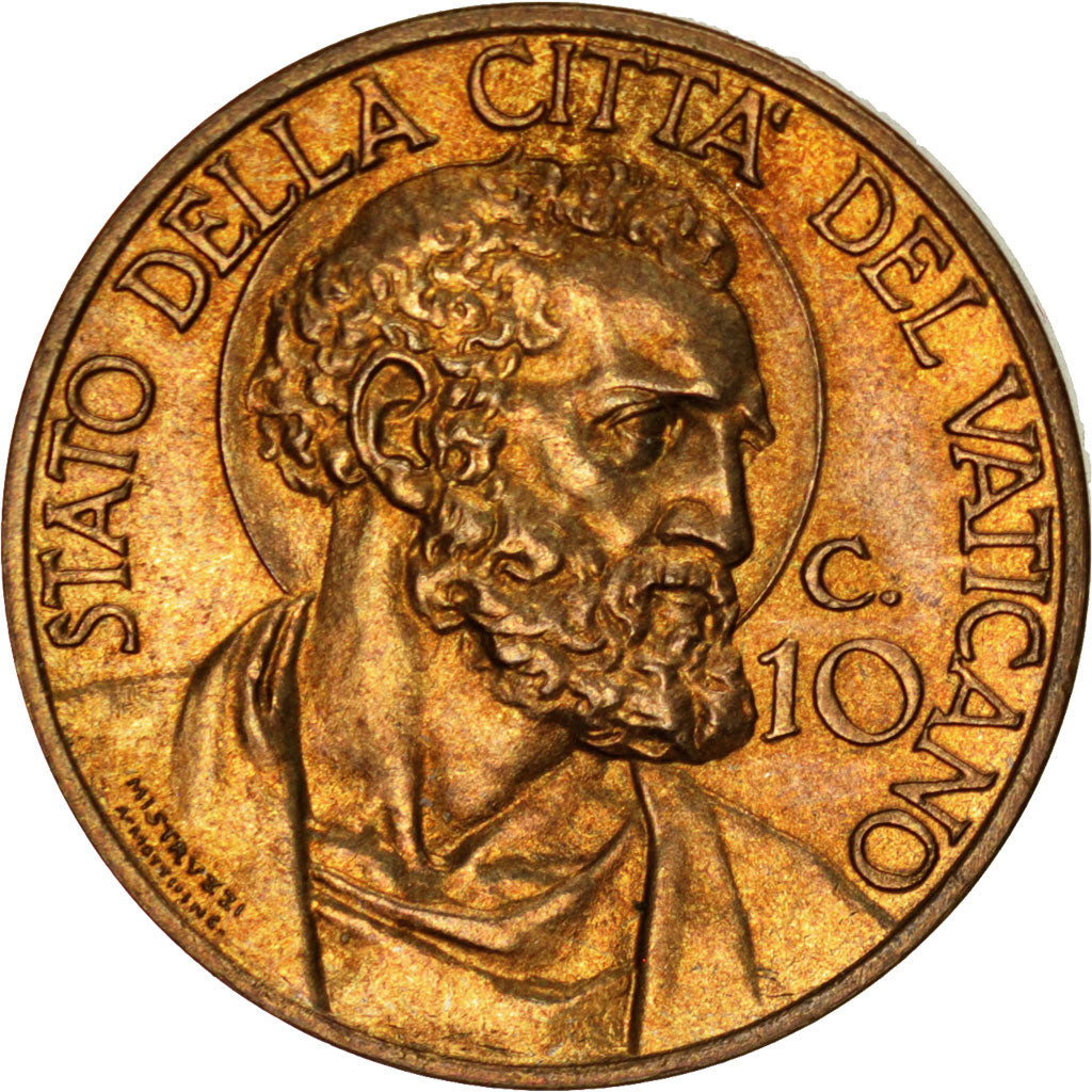 VATICAN CITY, 10 Centesimi, 1941, KM #23, MS(63), Aluminum-Bronze, 4.84