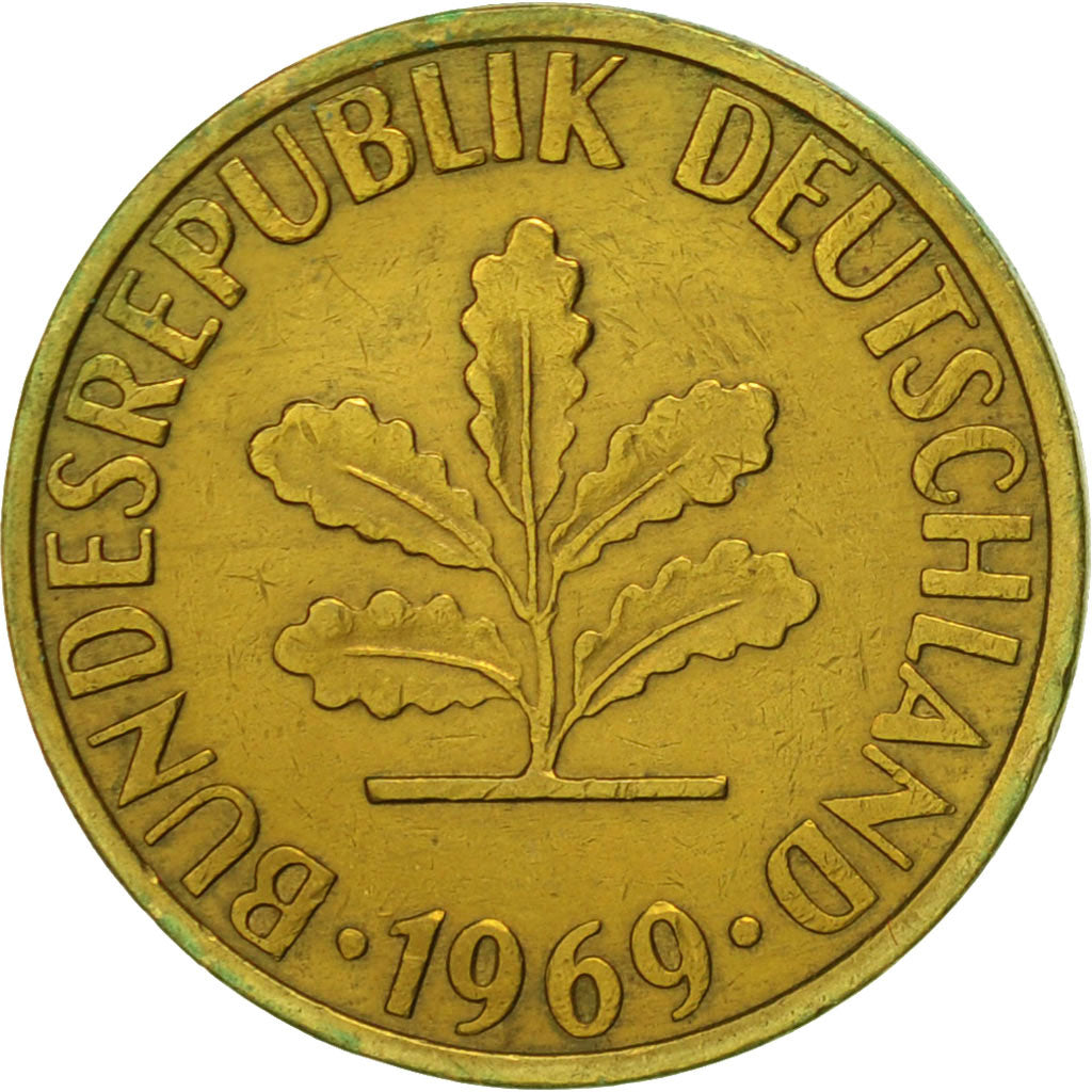 Coin, GERMANY - FEDERAL REPUBLIC, 5 Pfennig, 1969, Hambourg, EF(40-45), Brass