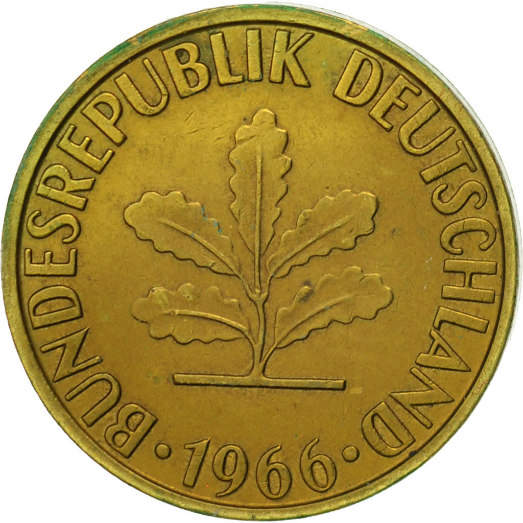 Moneda, ALEMANIA - REPÚBLICA FEDERAL, 5 Pfennig, 1966, Stuttgart, MBC, Latón