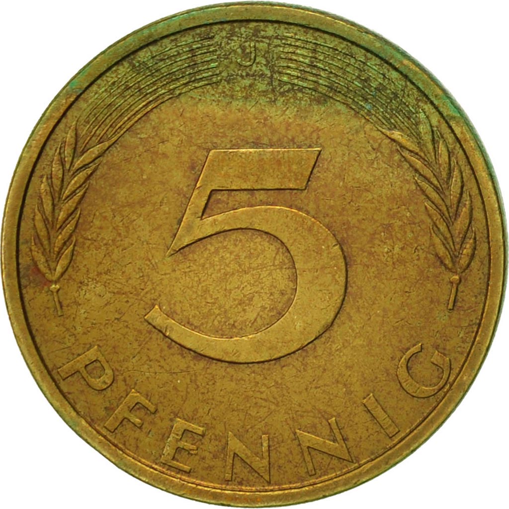 Coin, GERMANY - FEDERAL REPUBLIC, 5 Pfennig, 1972, Hambourg, EF(40-45), Brass