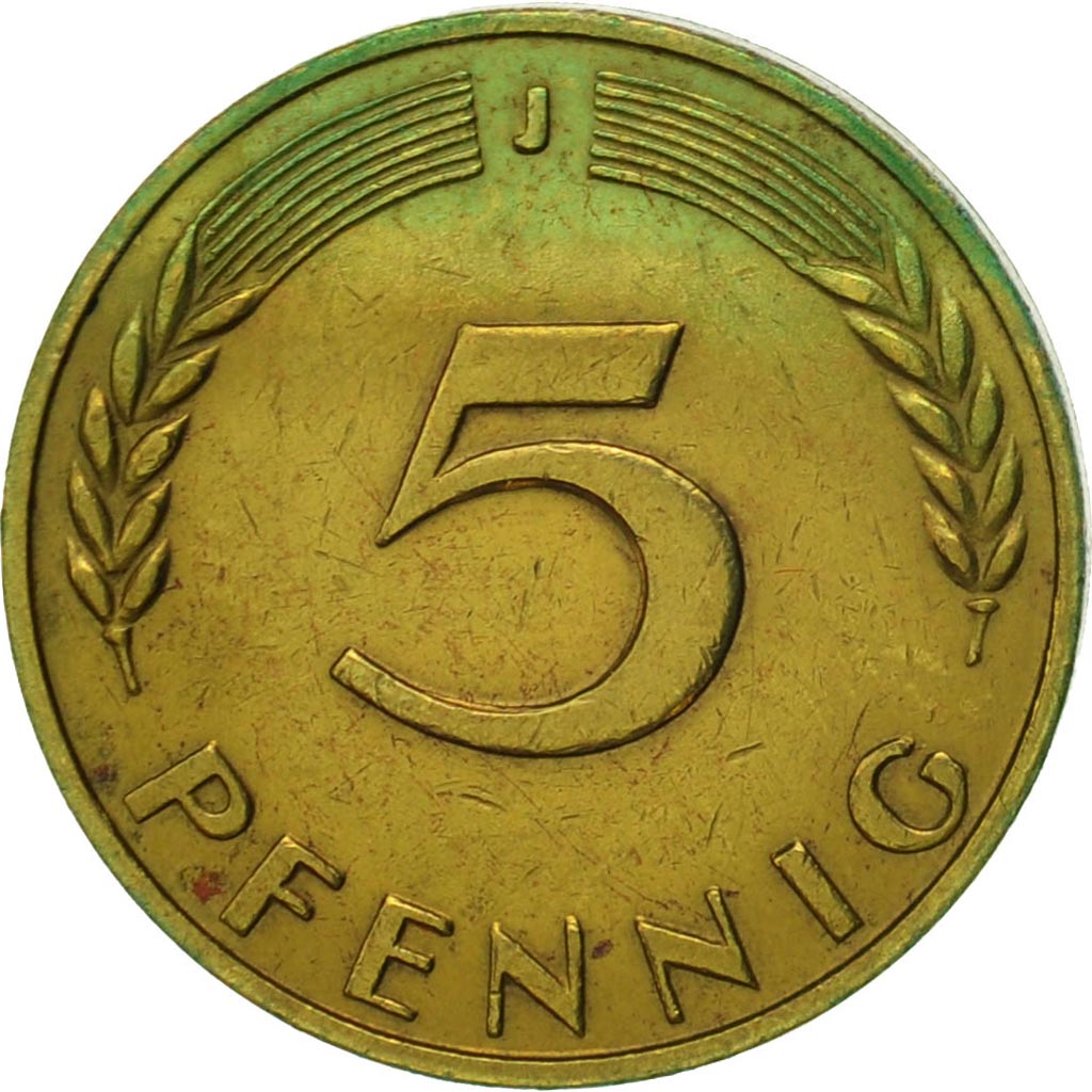 Monnaie, République fédérale allemande, 5 Pfennig, 1970, Hambourg, TTB, Brass