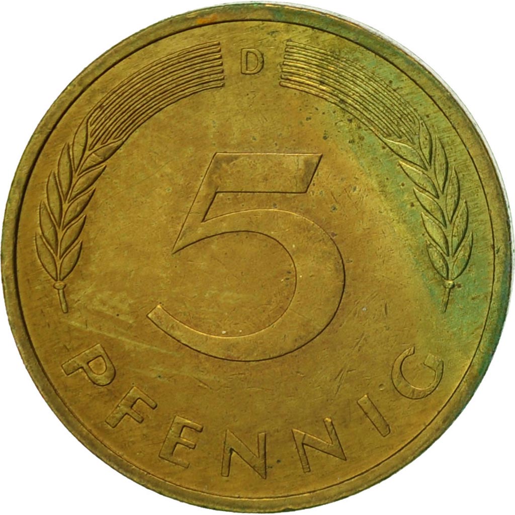 Münze, Bundesrepublik Deutschland, 5 Pfennig, 1976, Munich, SS, Brass Clad