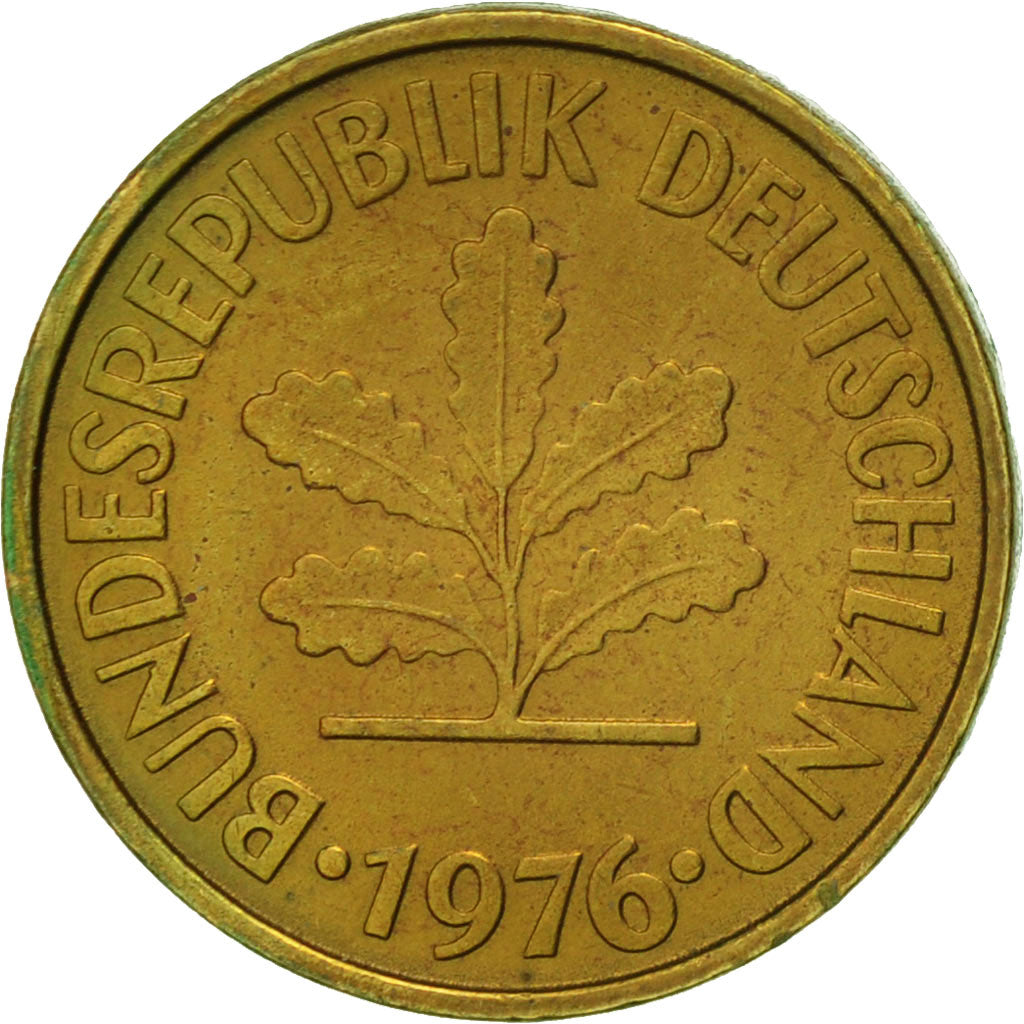 Coin, GERMANY - FEDERAL REPUBLIC, 5 Pfennig, 1976, Stuttgart, EF(40-45), Brass
