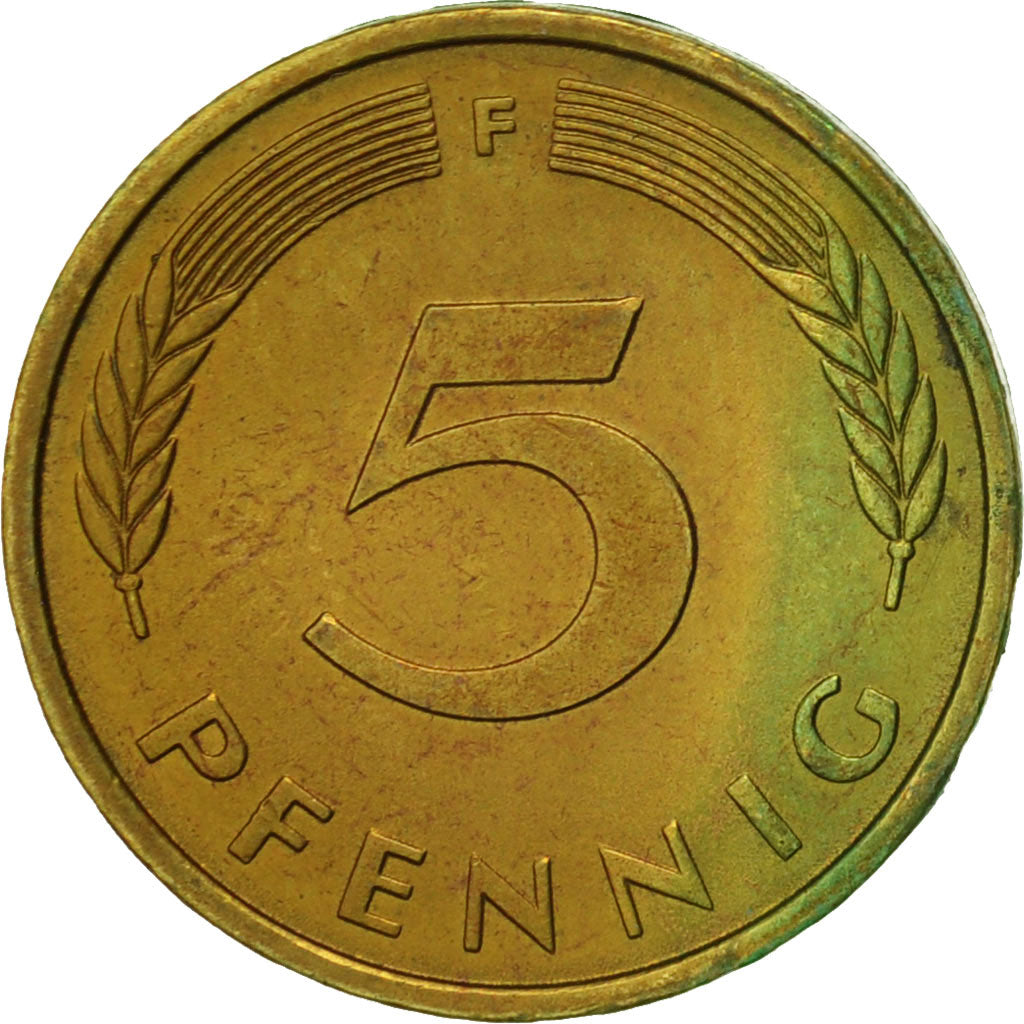 Coin, GERMANY - FEDERAL REPUBLIC, 5 Pfennig, 1976, Stuttgart, EF(40-45), Brass