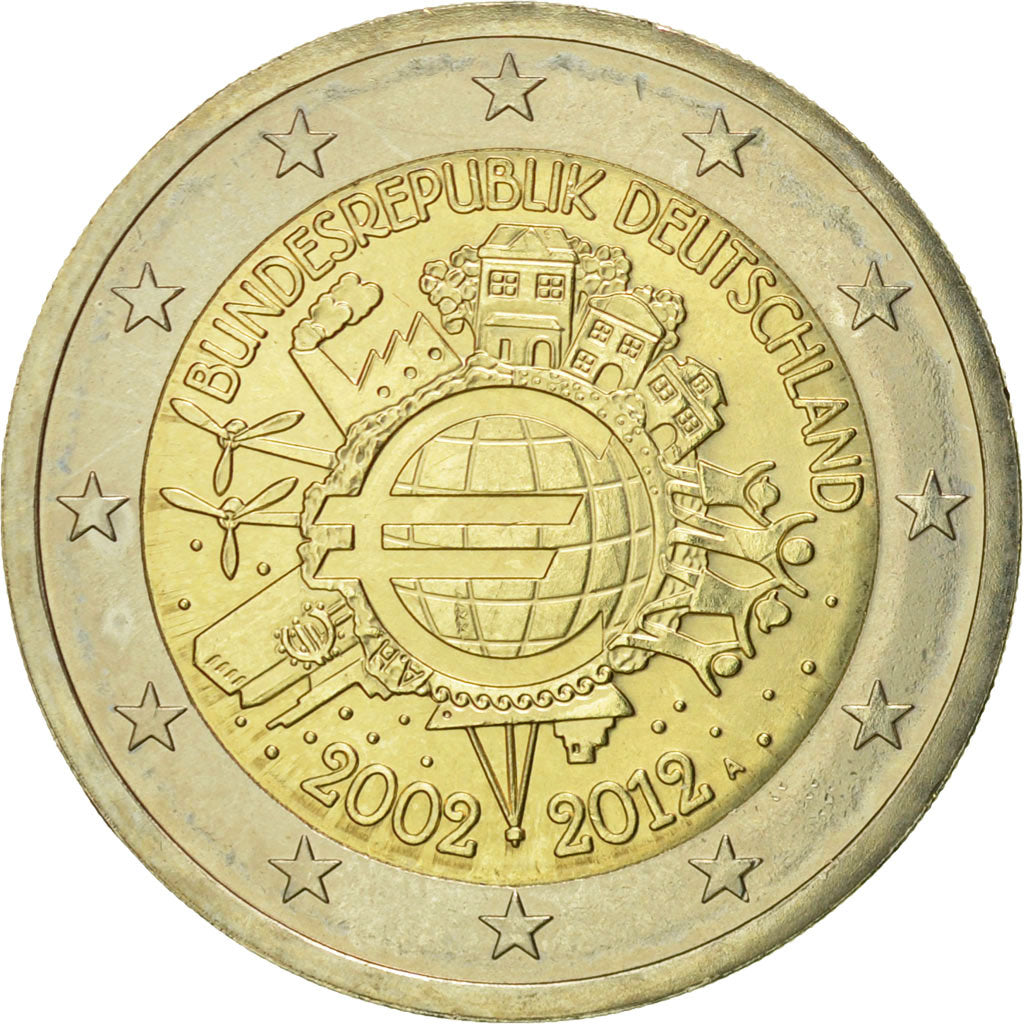 Alemania, 2 Euro, 10 ans de l'Euro, 2012, EBC+, Bimetálico
