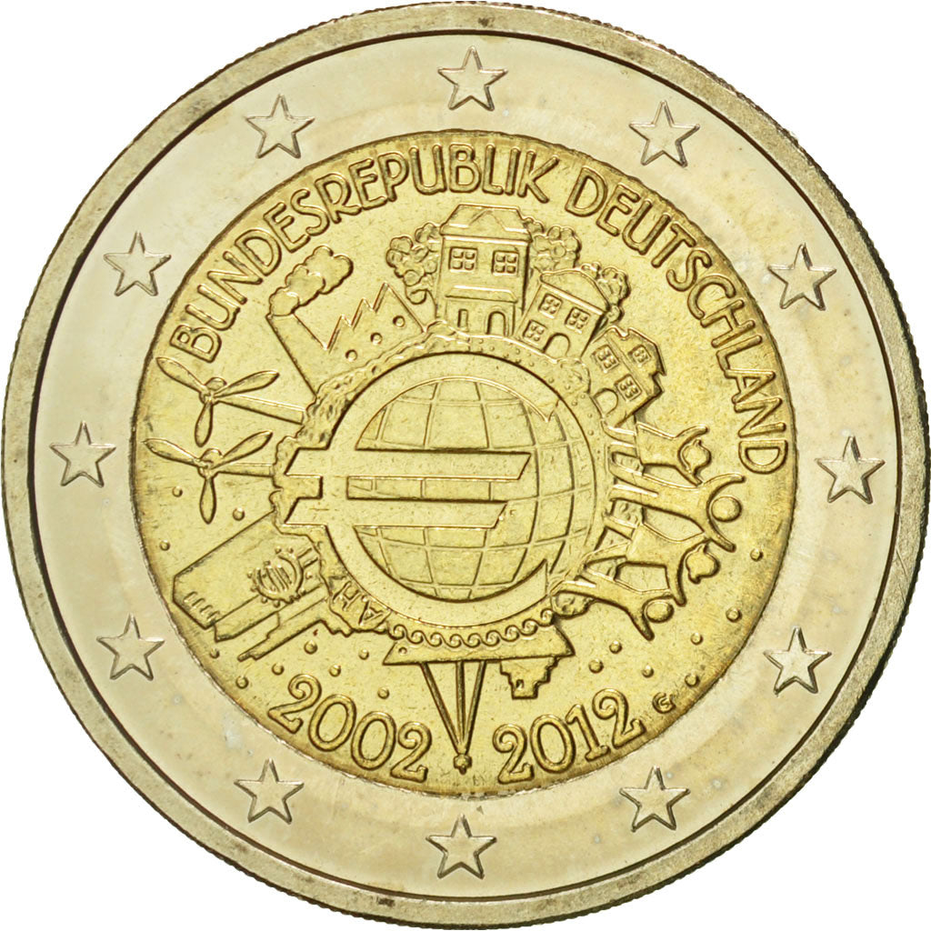Germany, 2 Euro, 10 ans de l'Euro, 2012, MS(60-62), Bi-Metallic