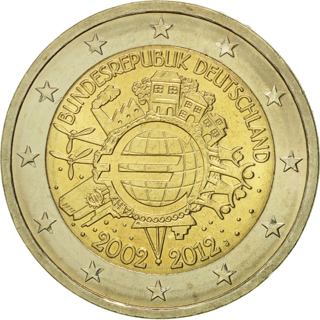 Germany, 2 Euro, 10 ans de l'Euro, 2012, MS(60-62), Bi-Metallic