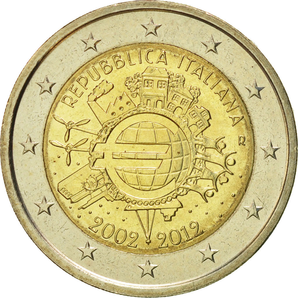 Italy, 2 Euro, 10 ans de l'Euro, 2012, MS(60-62), Bi-Metallic