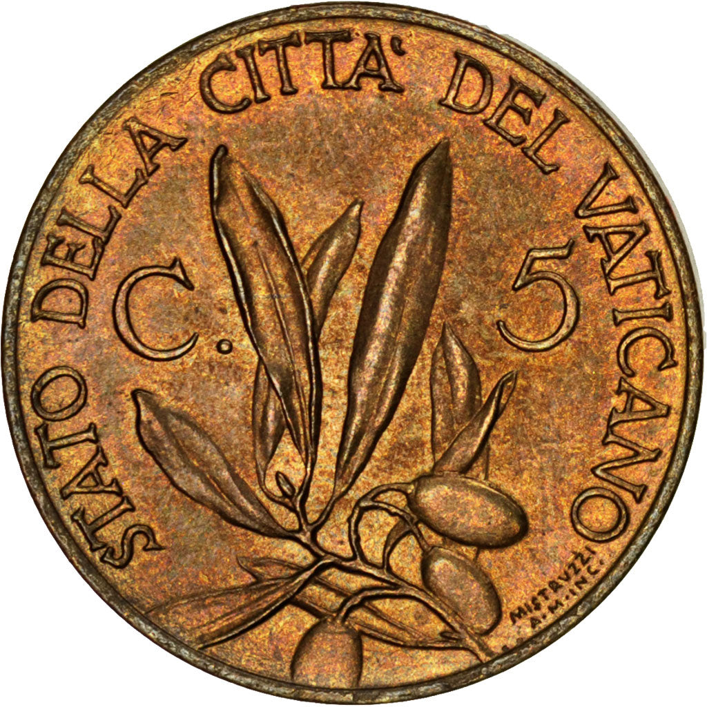 CITTÀ DEL VATICANO, Pius XII, 5 Centesimi, 1939, SPL, Alluminio-bronzo, KM:22