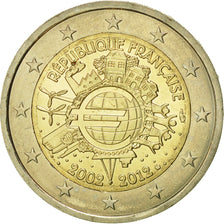 France, 2 Euro, 10 ans de l'Euro, 2012, MS(60-62), Bi-Metallic