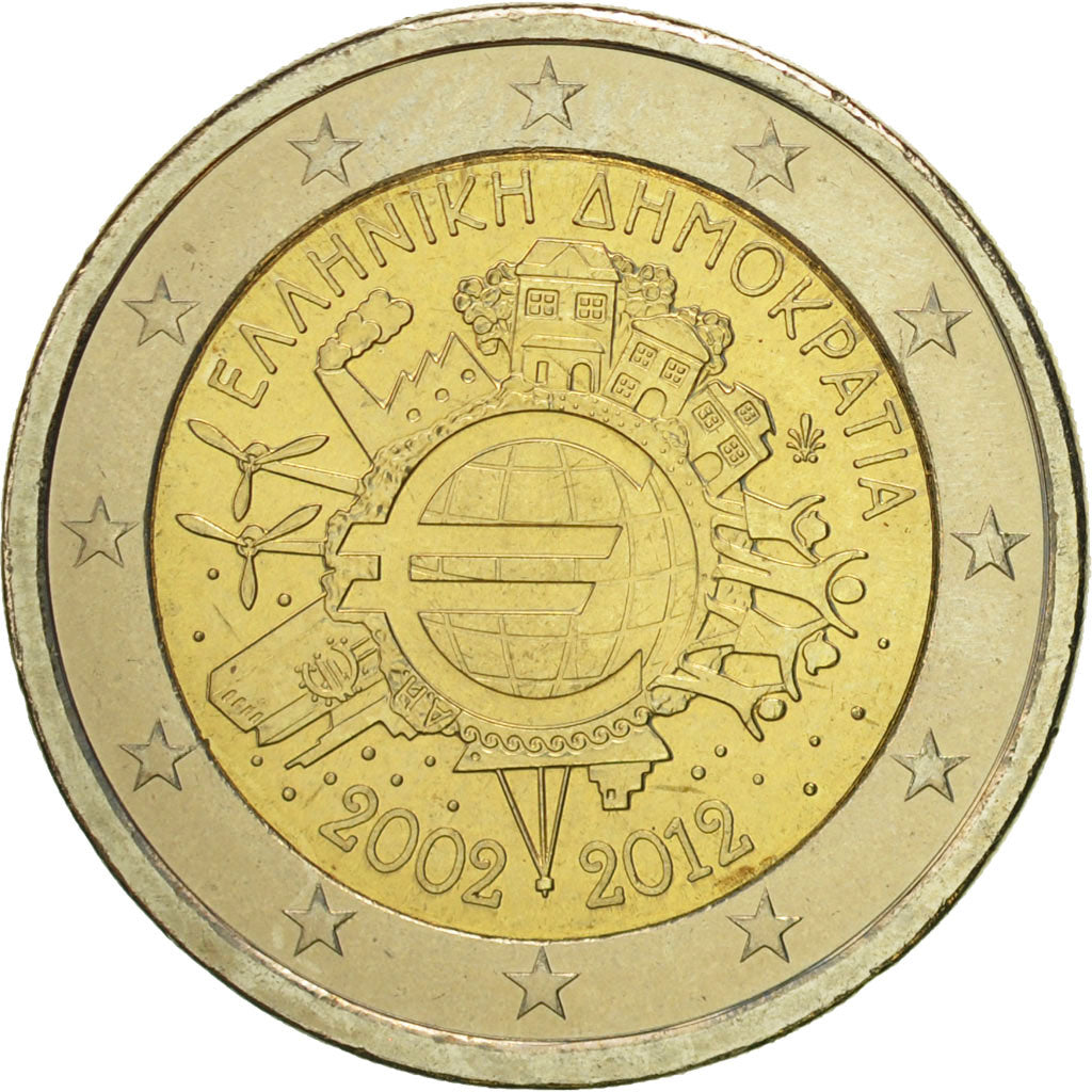 Greece, 2 Euro, 10 ans de l'Euro, 2012, MS(60-62), Bi-Metallic