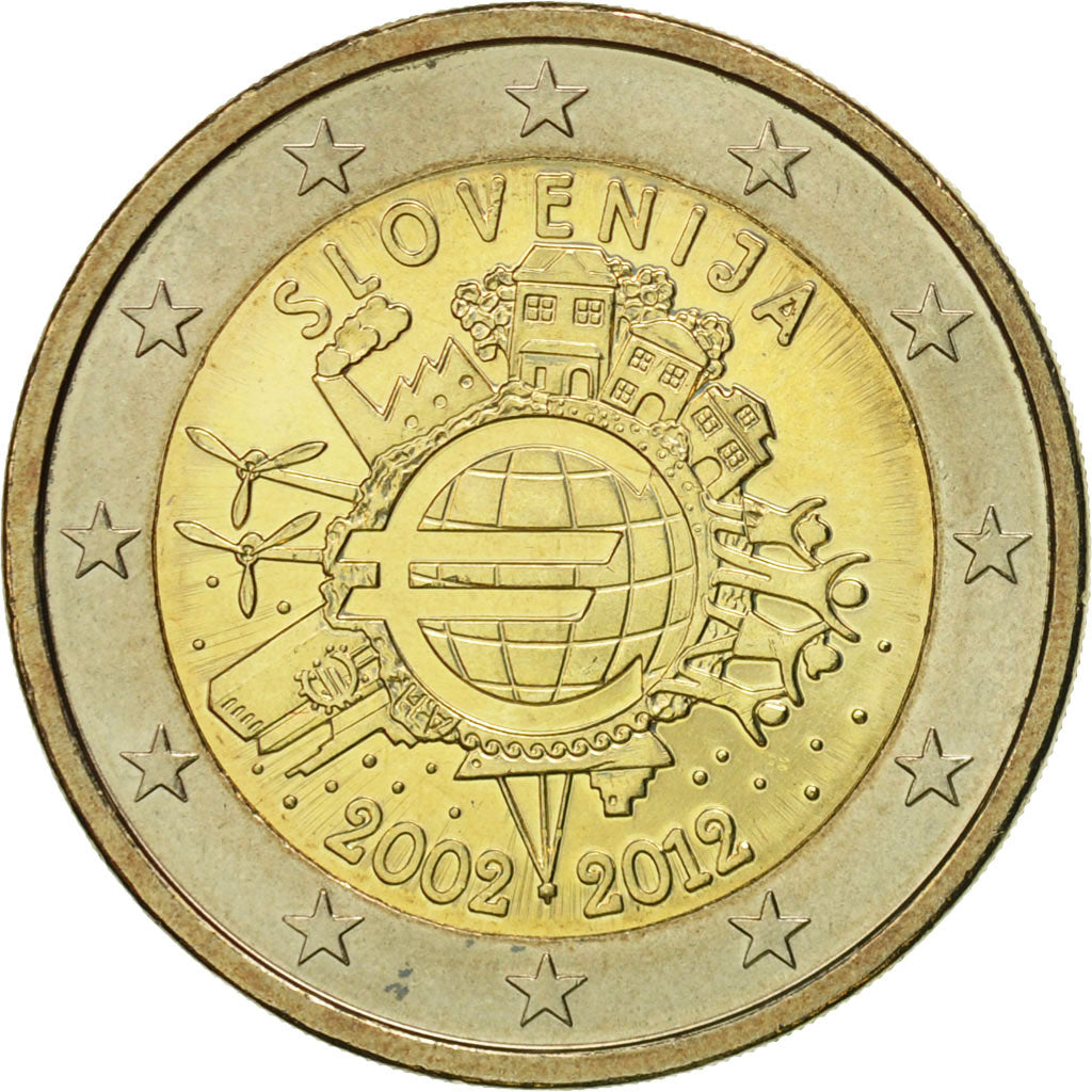 Slovenia, 2 Euro, 10 ans de l'Euro, 2012, MS(60-62), Bi-Metallic