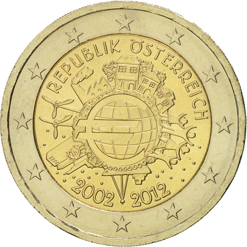 Austria, 2 Euro, 10 ans de l'Euro, 2012, MS(60-62), Bi-Metallic