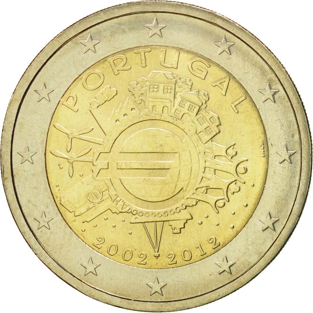 Portugal, 2 Euro, 10 ans de l'Euro, 2012, MS(60-62), Bi-Metallic