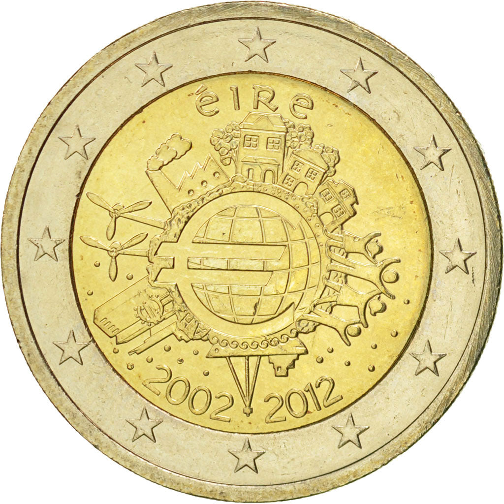IRELAND REPUBLIC, 2 Euro, 10 ans de l'Euro, 2012, MS(60-62), Bi-Metallic