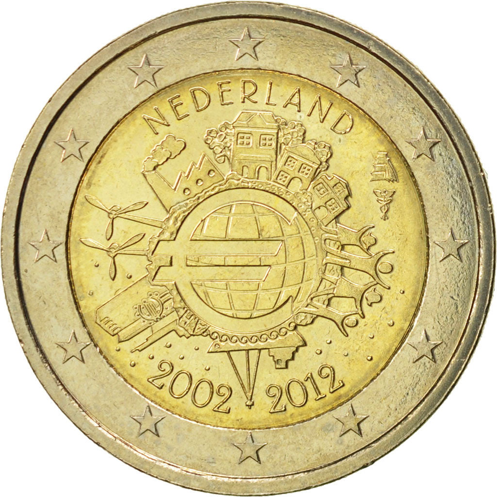 Países Bajos, 2 Euro, 10 ans de l'Euro, 2012, EBC+, Bimetálico
