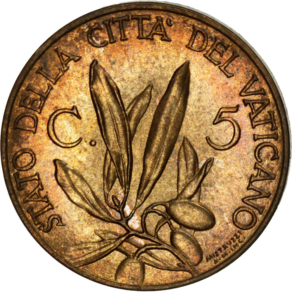 VATICAN CITY, 5 Centesimi, 1941, KM #22, MS(63), Aluminum-Bronze, 2.96
