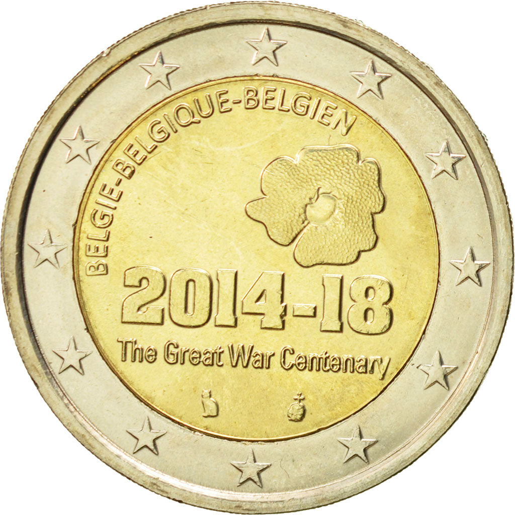 Belgium, 2 Euro, Guerre mondiale, 2014, MS(60-62), Bi-Metallic