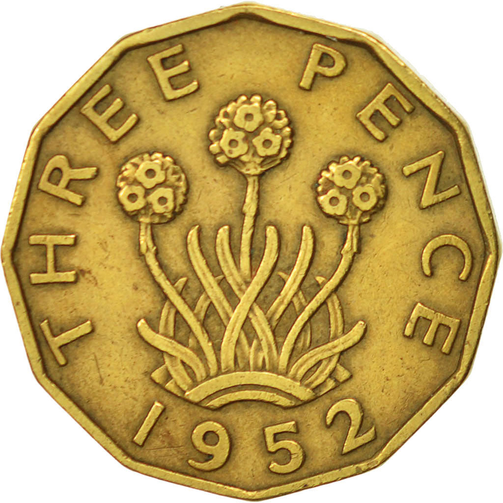 Coin, Great Britain, George VI, 3 Pence, 1952, EF(40-45), Nickel-brass, KM:873