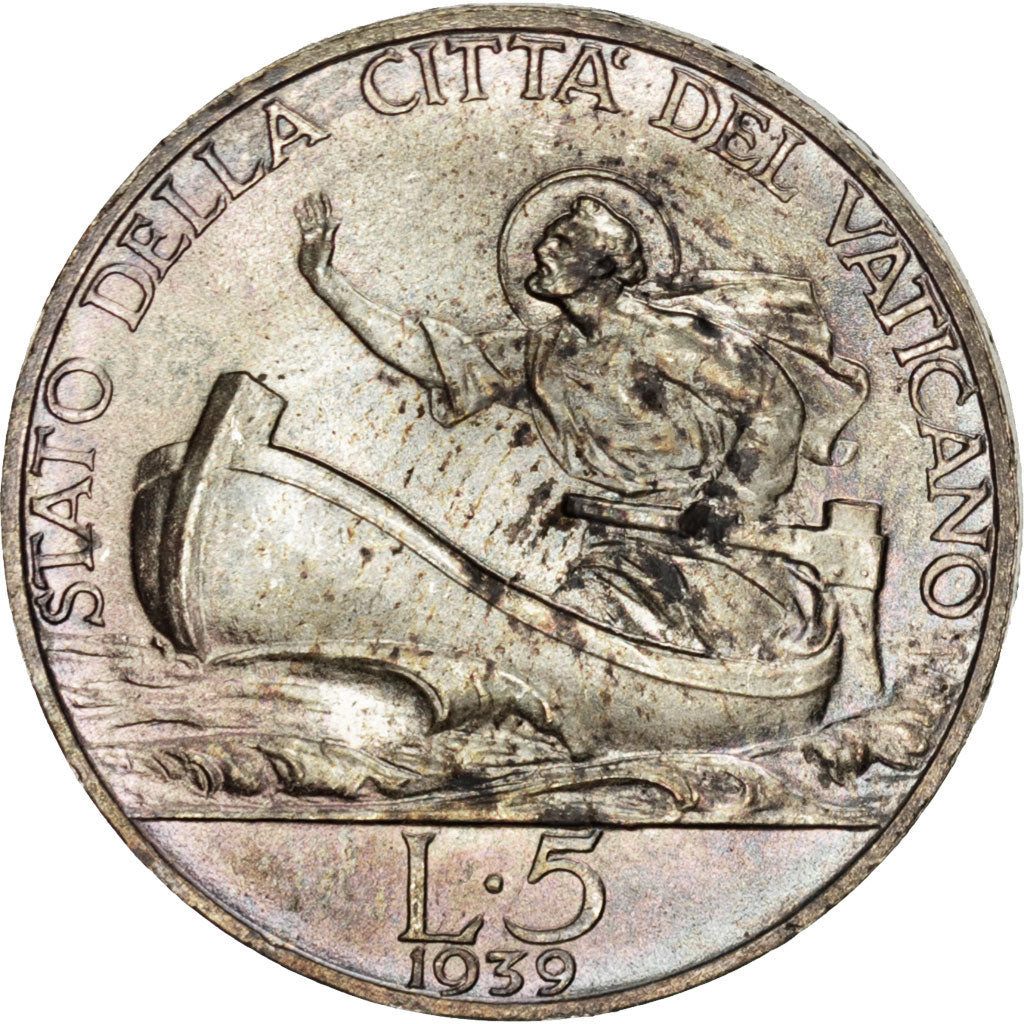 Coin, VATICAN CITY, Pius XII, 5 Lire, 1939, MS(63), Silver, KM:28