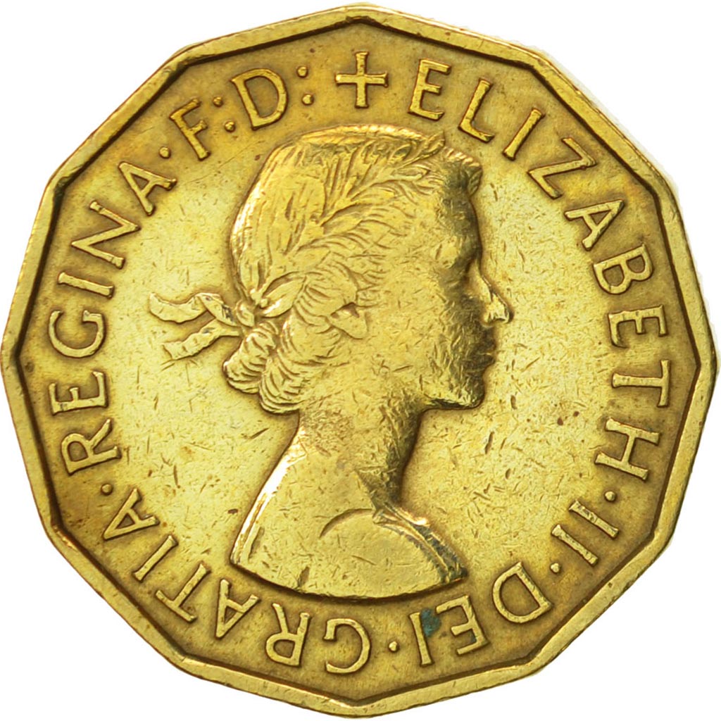 Coin, Great Britain, Elizabeth II, 3 Pence, 1957, EF(40-45), Nickel-brass