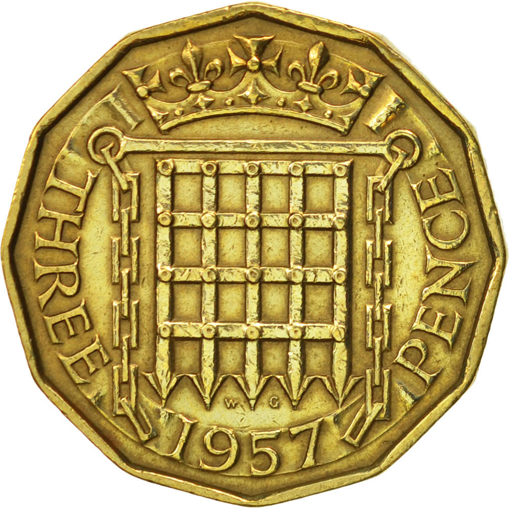 Coin, Great Britain, Elizabeth II, 3 Pence, 1957, EF(40-45), Nickel-brass