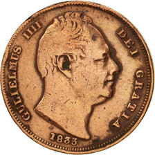 Gran Bretaña, William IV, Farthing, 1835, BC+, Cobre, KM:705